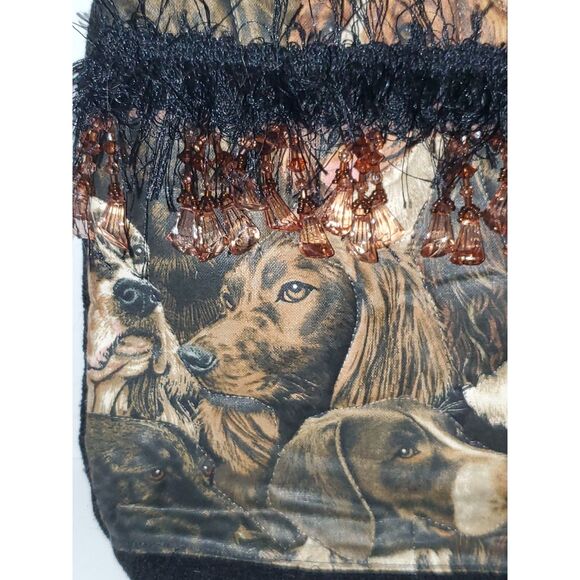 A Puppy Dog Pattern Satchel Purse Frilly Top Handle Beaded Quilted - Picture 4 of 15